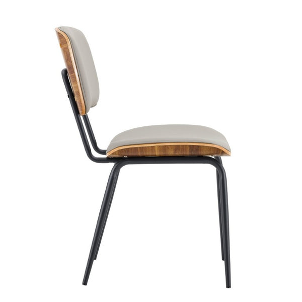 English Elm Dining Chairs Set of 2 Faux Leather Walnut Backrest Mid-Century Metal Legs Light Gray W3493P449228