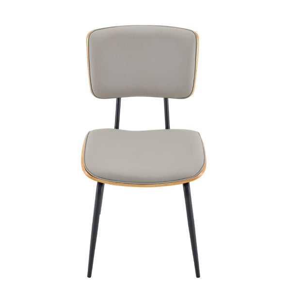 English Elm Dining Chairs Set of 2 Faux Leather Walnut Backrest Mid-Century Metal Legs Light Gray W3493P449228