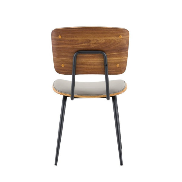 English Elm Dining Chairs Set of 2 Faux Leather Walnut Backrest Mid-Century Metal Legs Light Gray W3493P449228