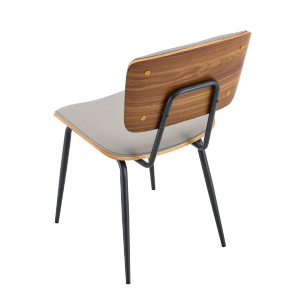 English Elm Dining Chairs Set of 2 Faux Leather Walnut Backrest Mid-Century Metal Legs Light Gray W3493P449228