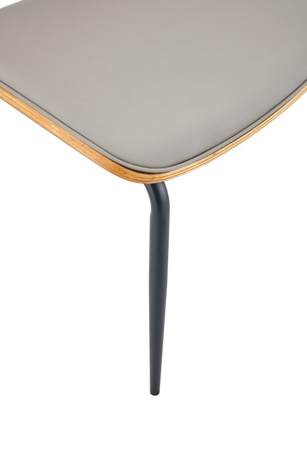 English Elm Dining Chairs Set of 2 Faux Leather Walnut Backrest Mid-Century Metal Legs Light Gray W3493P449228