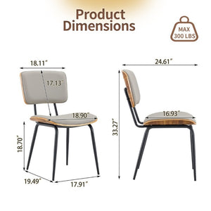 English Elm Dining Chairs Set of 2 Faux Leather Walnut Backrest Mid-Century Metal Legs Light Gray W3493P449228