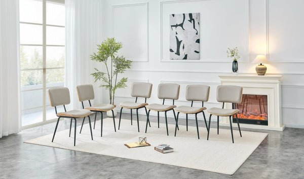 English Elm Dining Chairs Set of 2 Faux Leather Walnut Backrest Mid-Century Metal Legs Light Gray W3493P449228