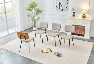English Elm Dining Chairs Set of 2 Faux Leather Walnut Backrest Mid-Century Metal Legs Light Gray W3493P449228