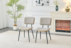 English Elm Dining Chairs Set of 2 Faux Leather Walnut Backrest Mid-Century Metal Legs Light Gray W3493P449228