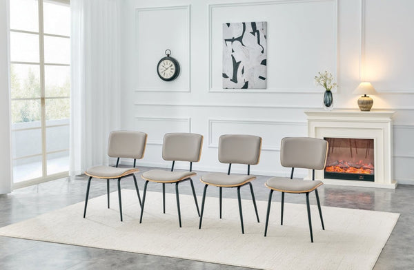 English Elm Dining Chairs Set of 2 Faux Leather Walnut Backrest Mid-Century Metal Legs Light Gray W3493P449228