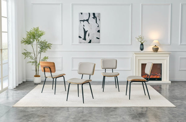 English Elm Dining Chairs Set of 2 Faux Leather Walnut Backrest Mid-Century Metal Legs Light Gray W3493P449228