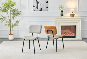 English Elm Dining Chairs Set of 2 Faux Leather Walnut Backrest Mid-Century Metal Legs Light Gray W3493P449228