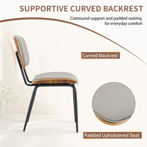 English Elm Dining Chairs Set of 2 Faux Leather Walnut Backrest Mid-Century Metal Legs Light Gray W3493P449228