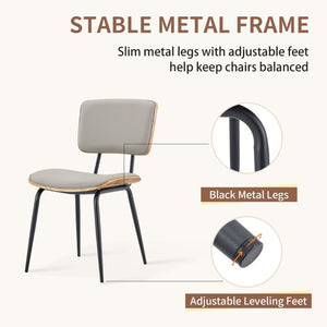 English Elm Dining Chairs Set of 2 Faux Leather Walnut Backrest Mid-Century Metal Legs Light Gray W3493P449228