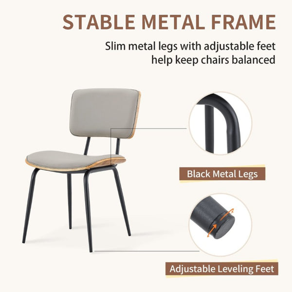English Elm Dining Chairs Set of 2 Faux Leather Walnut Backrest Mid-Century Metal Legs Light Gray W3493P449228