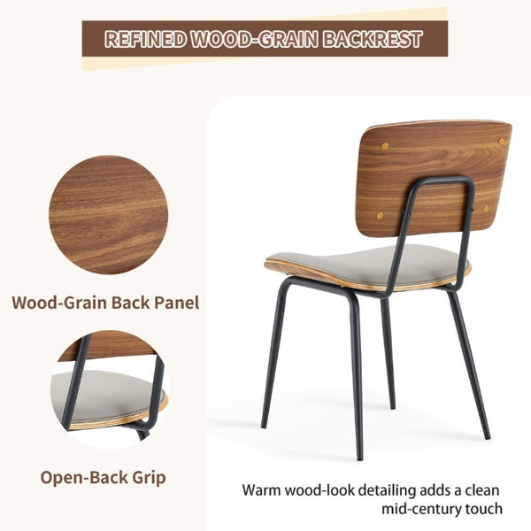 English Elm Dining Chairs Set of 2 Faux Leather Walnut Backrest Mid-Century Metal Legs Light Gray W3493P449228