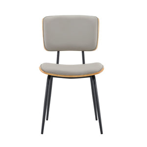 English Elm Dining Chairs Set of 2 Faux Leather Walnut Backrest Mid-Century Metal Legs Light Gray W3493P449228