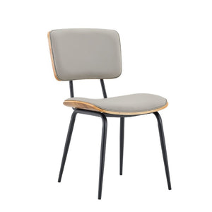 English Elm Dining Chairs Set of 2 Faux Leather Walnut Backrest Mid-Century Metal Legs Light Gray W3493P449228