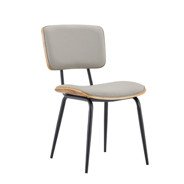 English Elm Dining Chairs Set of 2 Faux Leather Walnut Backrest Mid-Century Metal Legs Light Gray W3493P449228