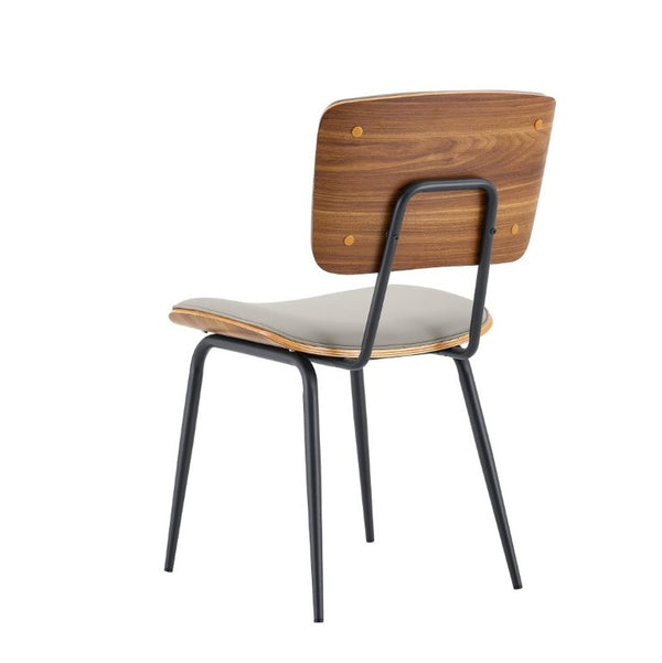 English Elm Dining Chairs Set of 2 Faux Leather Walnut Backrest Mid-Century Metal Legs Light Gray W3493P449228
