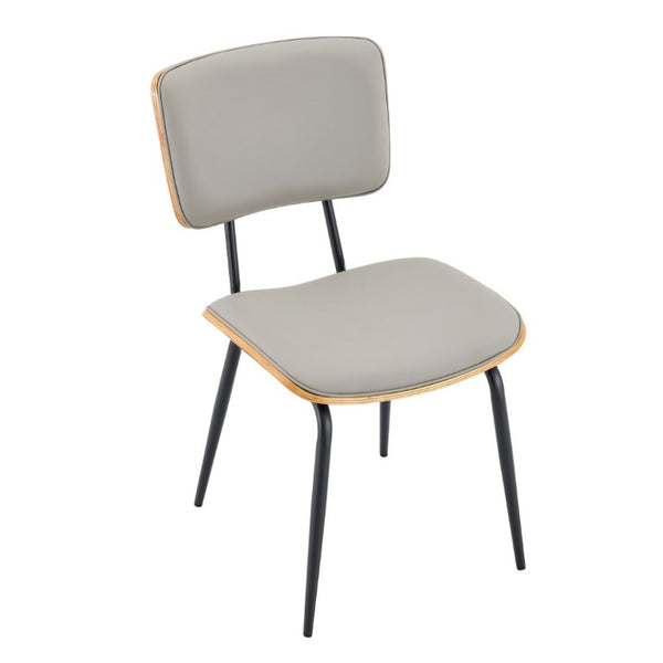 English Elm Dining Chairs Set of 2 Faux Leather Walnut Backrest Mid-Century Metal Legs Light Gray W3493P449228