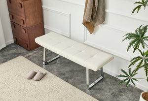 English Elm Dining Bench Faux Leather Upholstered with Arched Electroplated Legs for Modern Rooms W3493P449285