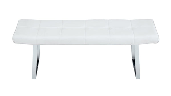 English Elm Dining Bench Faux Leather Upholstered with Arched Electroplated Legs for Modern Rooms W3493P449285