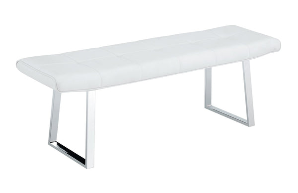 English Elm Dining Bench Faux Leather Upholstered with Arched Electroplated Legs for Modern Rooms W3493P449285