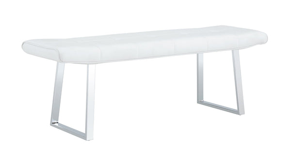 English Elm Dining Bench Faux Leather Upholstered with Arched Electroplated Legs for Modern Rooms W3493P449285