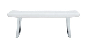 English Elm Dining Bench Faux Leather Upholstered with Arched Electroplated Legs for Modern Rooms W3493P449285