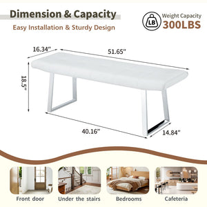 English Elm Dining Bench Faux Leather Upholstered with Arched Electroplated Legs for Modern Rooms W3493P449285