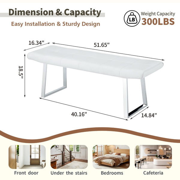English Elm Dining Bench Faux Leather Upholstered with Arched Electroplated Legs for Modern Rooms W3493P449285