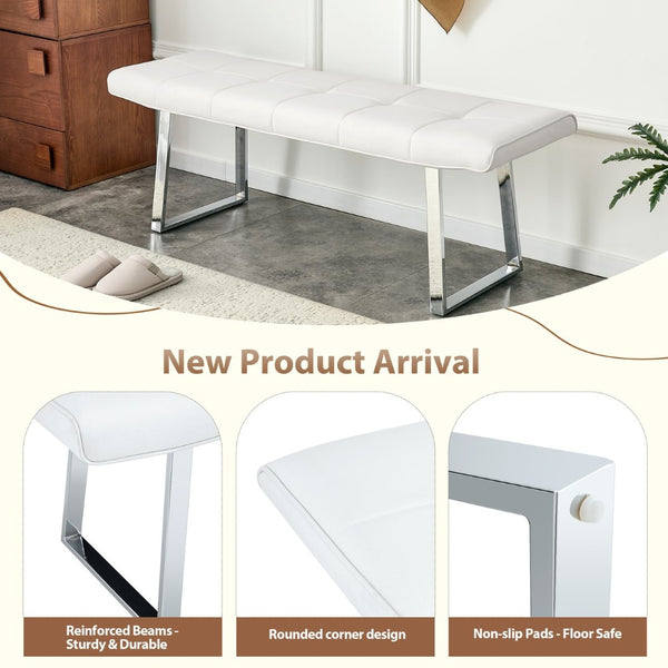 English Elm Dining Bench Faux Leather Upholstered with Arched Electroplated Legs for Modern Rooms W3493P449285