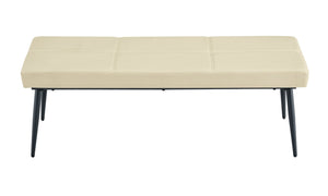 English Elm Dining Bench Faux Leather Upholstered with Arched Electroplated Legs for Modern Rooms Off White W3493P449301