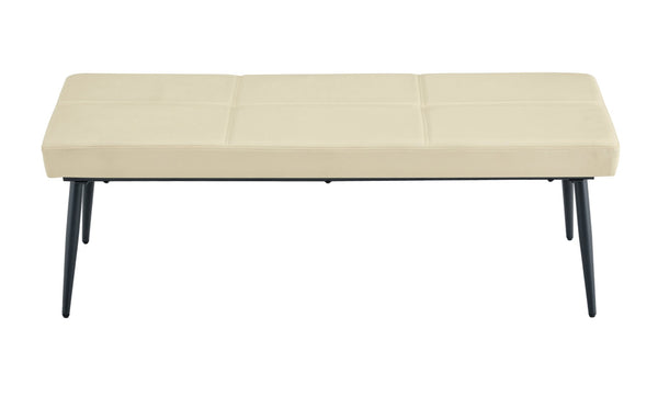 English Elm Dining Bench Faux Leather Upholstered with Arched Electroplated Legs for Modern Rooms Off White W3493P449301