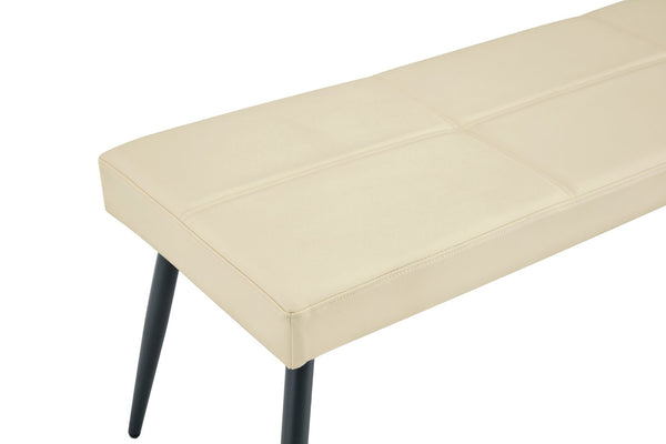 English Elm Dining Bench Faux Leather Upholstered with Arched Electroplated Legs for Modern Rooms Off White W3493P449301