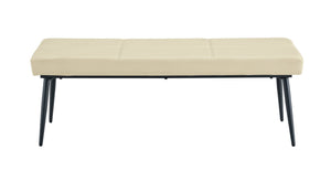 English Elm Dining Bench Faux Leather Upholstered with Arched Electroplated Legs for Modern Rooms Off White W3493P449301