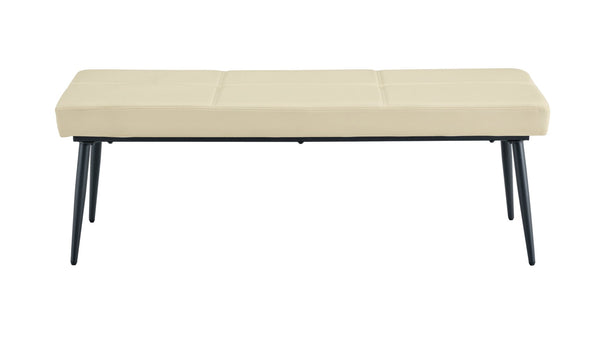 English Elm Dining Bench Faux Leather Upholstered with Arched Electroplated Legs for Modern Rooms Off White W3493P449301