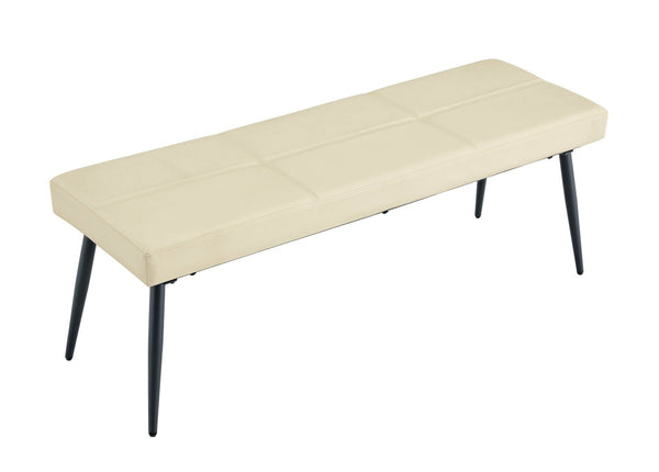 English Elm Dining Bench Faux Leather Upholstered with Arched Electroplated Legs for Modern Rooms Off White W3493P449301