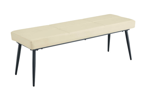 English Elm Dining Bench Faux Leather Upholstered with Arched Electroplated Legs for Modern Rooms Off White W3493P449301