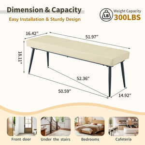 English Elm Dining Bench Faux Leather Upholstered with Arched Electroplated Legs for Modern Rooms Off White W3493P449301