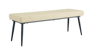 English Elm Dining Bench Faux Leather Upholstered with Arched Electroplated Legs for Modern Rooms Off White W3493P449301