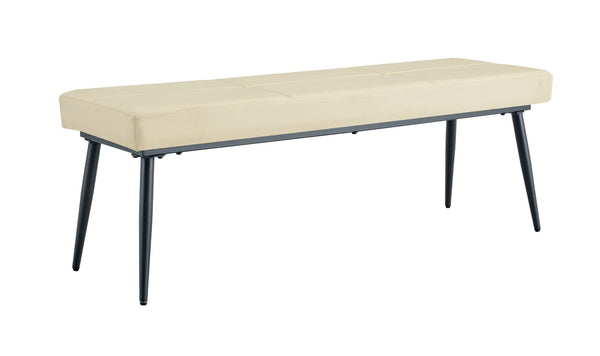 English Elm Dining Bench Faux Leather Upholstered with Arched Electroplated Legs for Modern Rooms Off White W3493P449301
