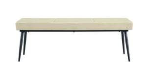 English Elm Dining Bench Faux Leather Upholstered with Arched Electroplated Legs for Modern Rooms Off White W3493P449301
