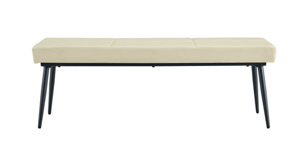 English Elm Dining Bench Faux Leather Upholstered with Arched Electroplated Legs for Modern Rooms Off White W3493P449301