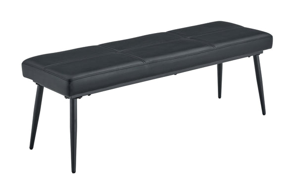 English Elm Dining Bench Faux Leather Upholstered with Arched Electroplated Legs for Modern Rooms Black W3493P449306