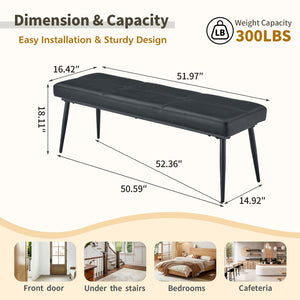 English Elm Dining Bench Faux Leather Upholstered with Arched Electroplated Legs for Modern Rooms Black W3493P449306