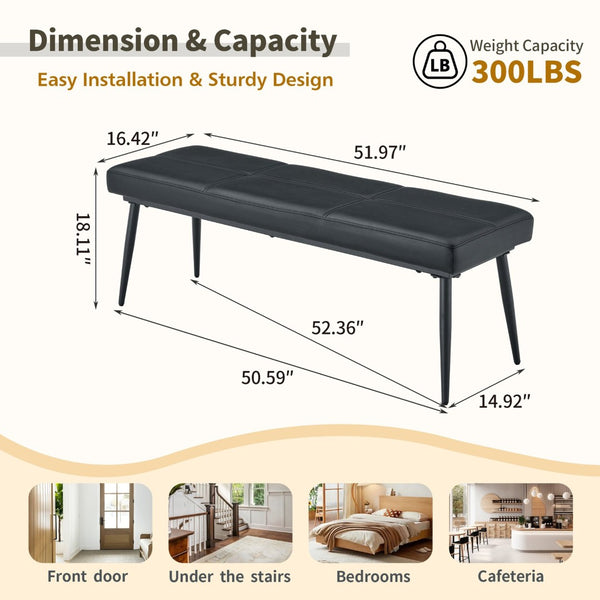 English Elm Dining Bench Faux Leather Upholstered with Arched Electroplated Legs for Modern Rooms Black W3493P449306