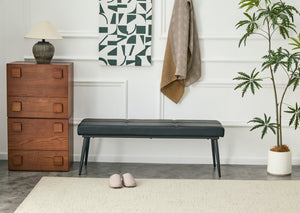 English Elm Dining Bench Faux Leather Upholstered with Arched Electroplated Legs for Modern Rooms Black W3493P449306