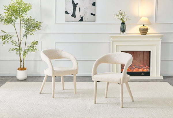 English Elm Premium Boucle Sherpa Armchair Set Nordic Sculptural Hollow Back Dining Accent Seat Off White W3493P461611