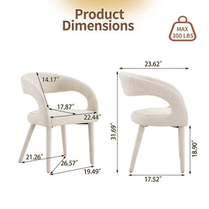 English Elm Premium Boucle Sherpa Armchair Set Nordic Sculptural Hollow Back Dining Accent Seat Off White W3493P461611