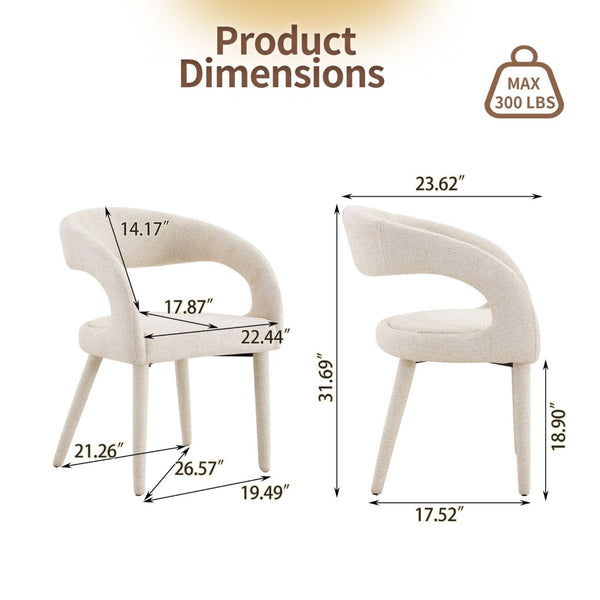 English Elm Premium Boucle Sherpa Armchair Set Nordic Sculptural Hollow Back Dining Accent Seat Off White W3493P461611
