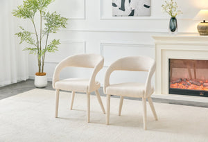 English Elm Premium Boucle Sherpa Armchair Set Nordic Sculptural Hollow Back Dining Accent Seat Off White W3493P461611
