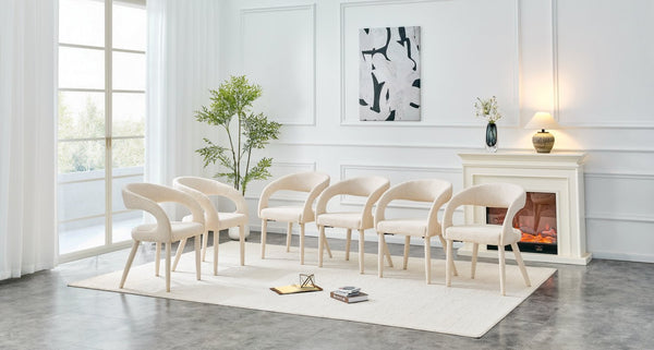 English Elm Premium Boucle Sherpa Armchair Set Nordic Sculptural Hollow Back Dining Accent Seat Off White W3493P461611